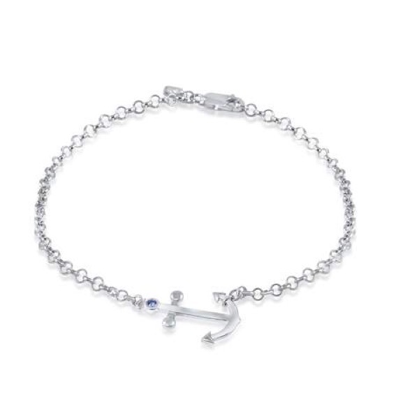 Nau-T-Girl Anchor Anklet Sterling Silver Blue Zircon Nautical Gift Boating - Picture 1 of 10
